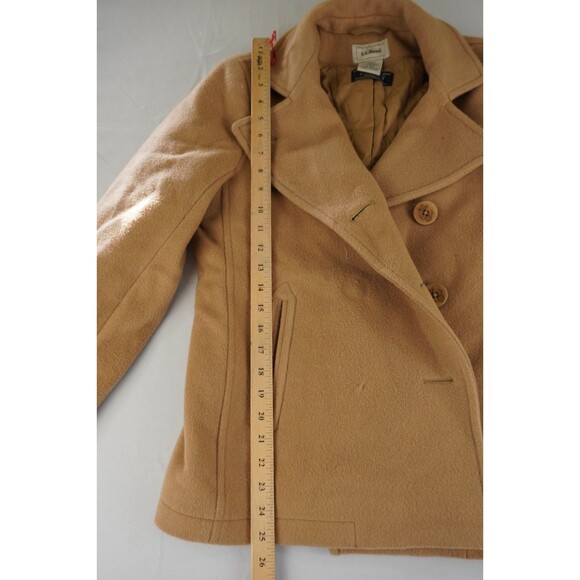 LL BEAN Bellandi Womens 4 Petite Italy 100% Wool Tan Pea Coat Jacket Thinsulate - Picture 6 of 8